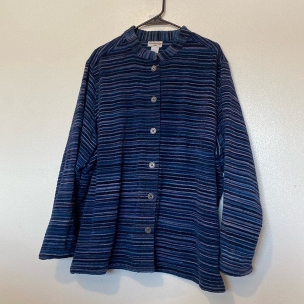 Breckenridge rayon blend striped ribbed full button down shacket coat blazer 3X